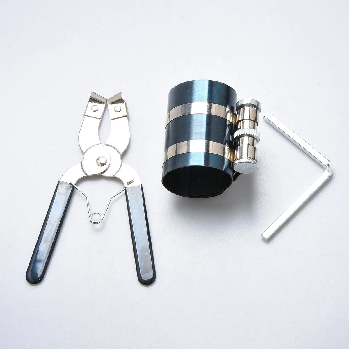 Non-slip Piston Ring Compressor Tool Set with Pliers & Wrench for Engine Rebuild