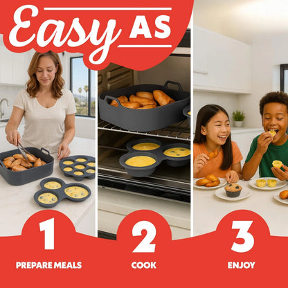 Gourmia Air Fryer Accessories Set - 3 Piece Silicone, 3-Piece Set, Gray