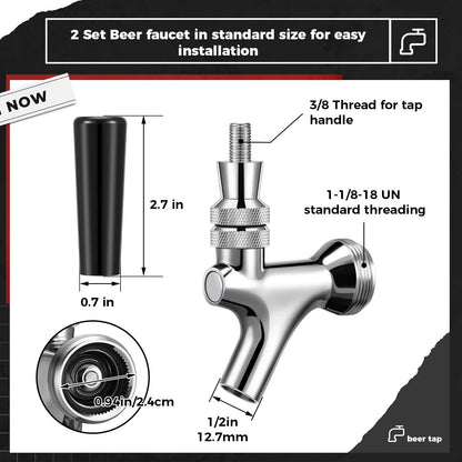 Sliner 2 Pcs Stout Beer Faucet, Stainless Steel Draft Keg Tap NORMAL, Silver