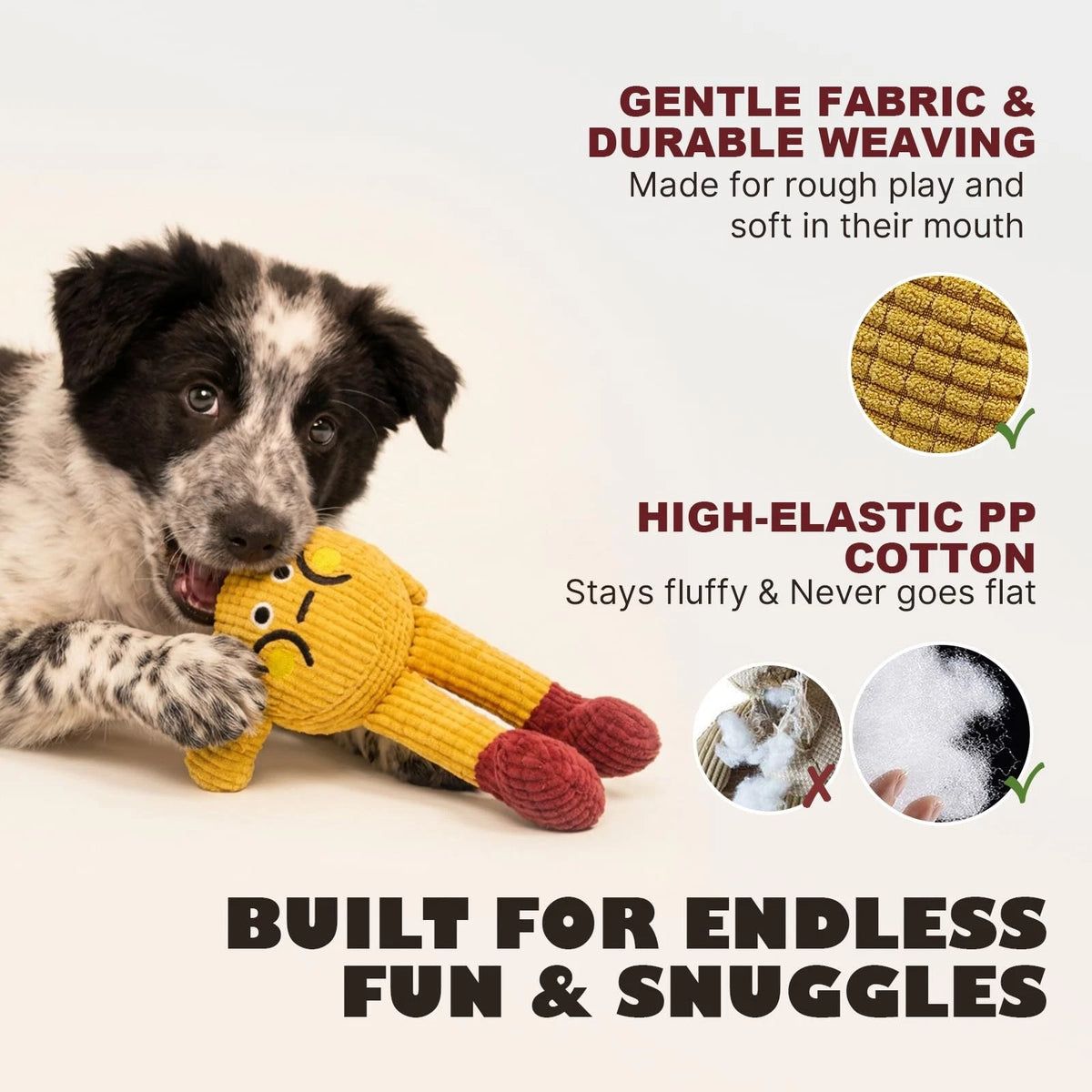 FURETTICO Squeaky Dog Chew Toy Teething Interactive Plush Medium, Waffle Doll