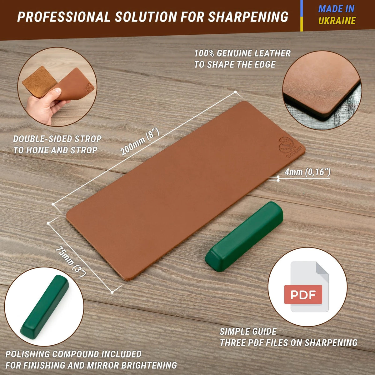 BeaverCraft Stropping Coramella in pelle per affilare i coltelli, Brown