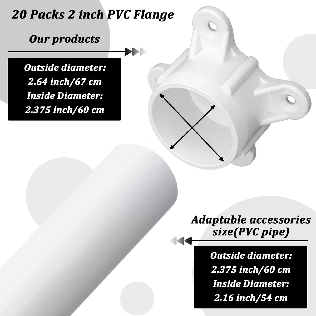 12 Packs 2" PVC Flange, Table Screw Caps Pipe 2 inch-12Packs, White