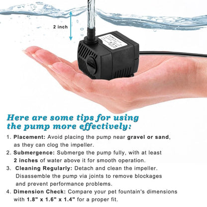 90 GPH Mini Submersible Pump, Small Fountain Pump (5W 90 5W, Black