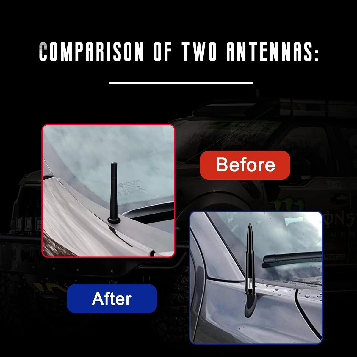 American Flag Car Truck Antenna with Valve Stem Caps, 5.5 inch, Black