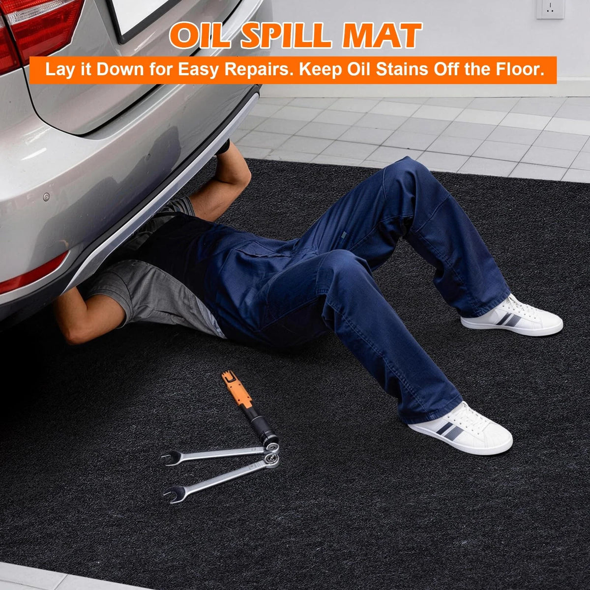 Grefinity Garage Floor Mat，8.2’x 22' Oil Spill Mat 8.2’x 22', Charcoal Gray