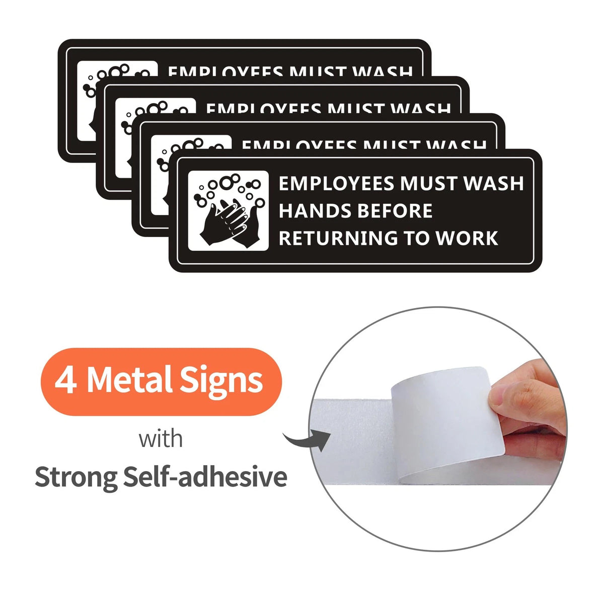 (4 Pack) Employees Must Wash Hands Sign, 7" x 2", 4 Pack (Black)