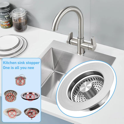 3-in-1 Kitchen Sink Drain Strainer Stopper, Upgraded Stainless Steel Silver