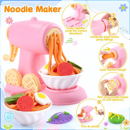 5-in-1 Color Dough Sets for Kids Ages 3+ DIY Food Maker Toys Set with 24 Pink