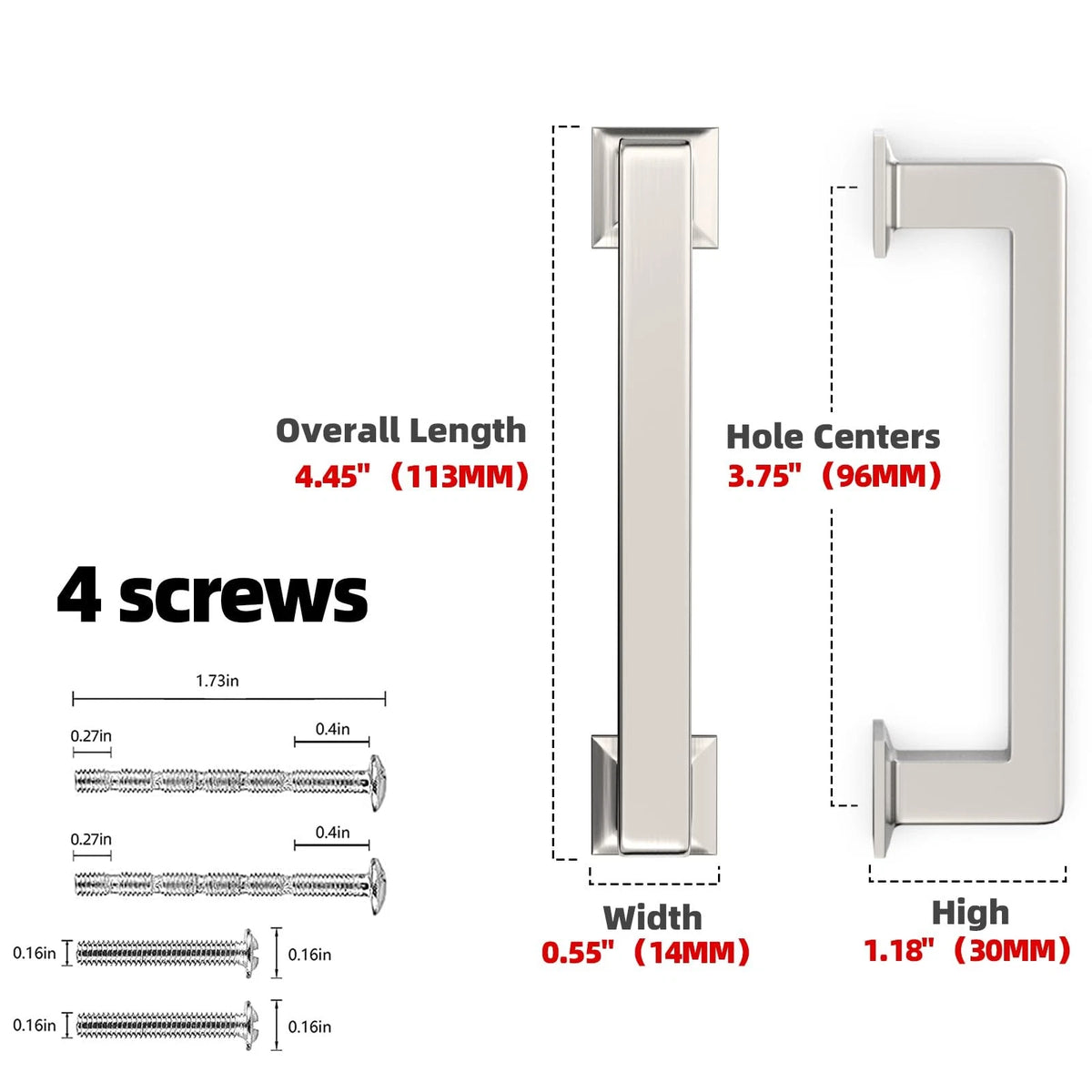 GIYURO 10 Pack Brushed Nickel 3-3/4' Hole Center(96mm),