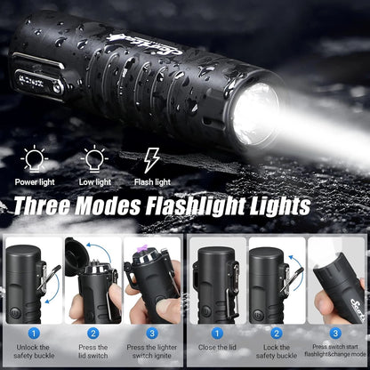 Scotte Plasma Windproof arc Lighter Electric and LED Flashlight Black