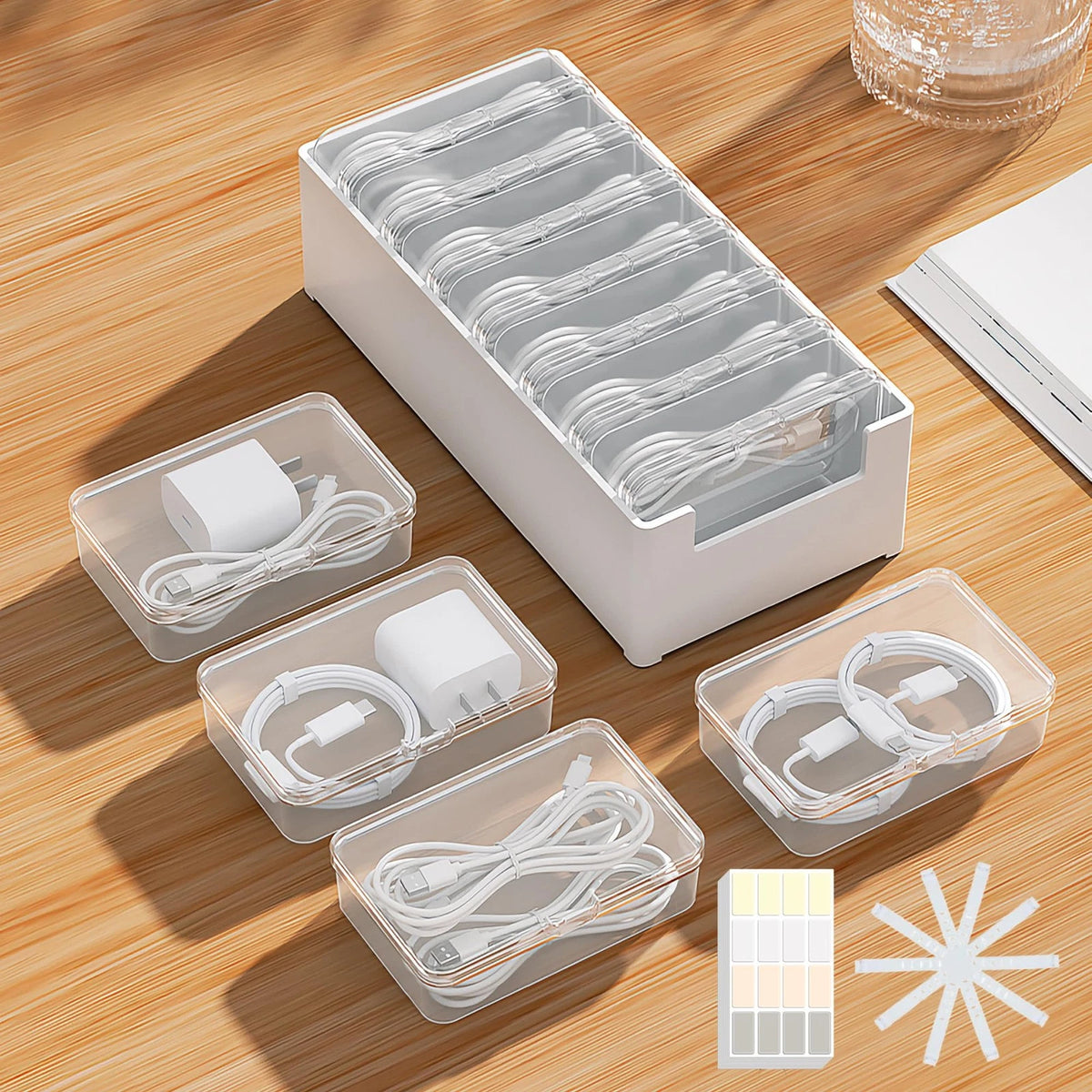 7 Case Cable Storage 20x10x6cm/7.87*3.9x2.36 inches, 7 Cases + 7 Straps