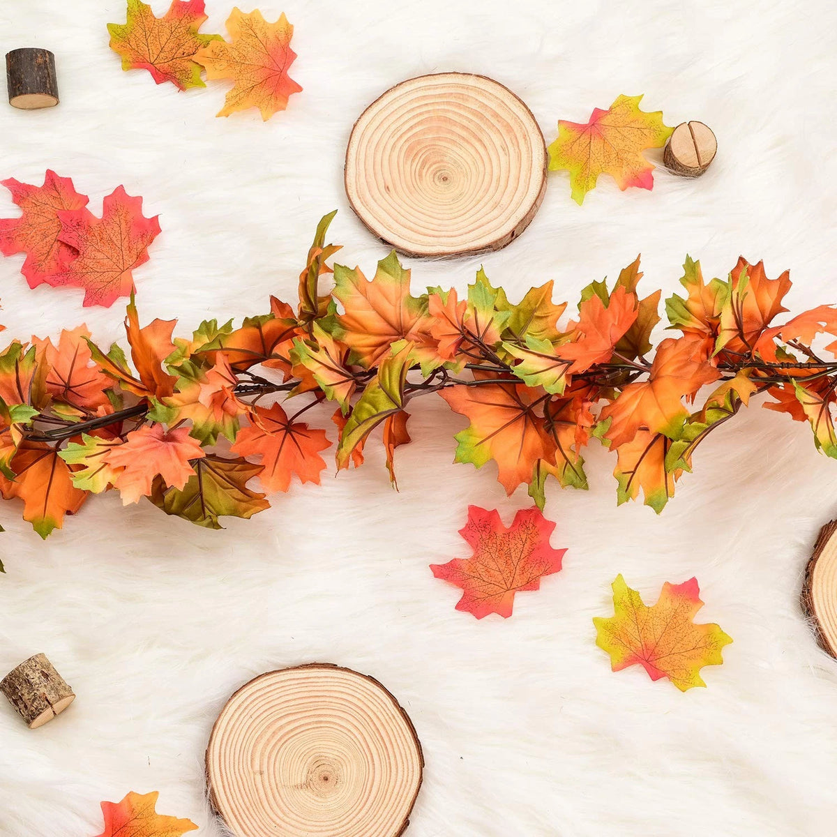 Artiflr 2 Pack Fall Maple Leaf Garland Clearance - 6.5ft/Piece Orange- Green