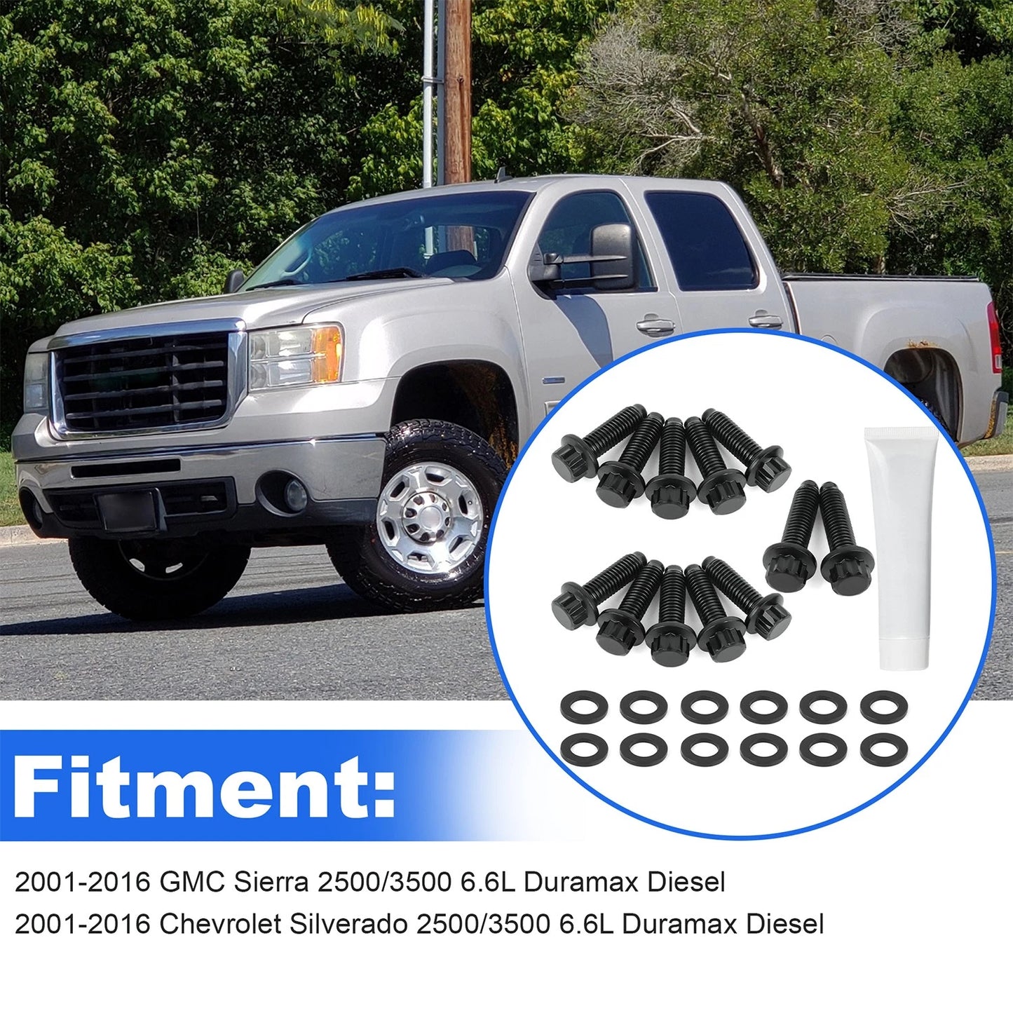 Up Pipe Bolt Set for 2001-2016 GMC Sierra 2500/3500 Duramax 6.6L V8 Diesel-12PCS