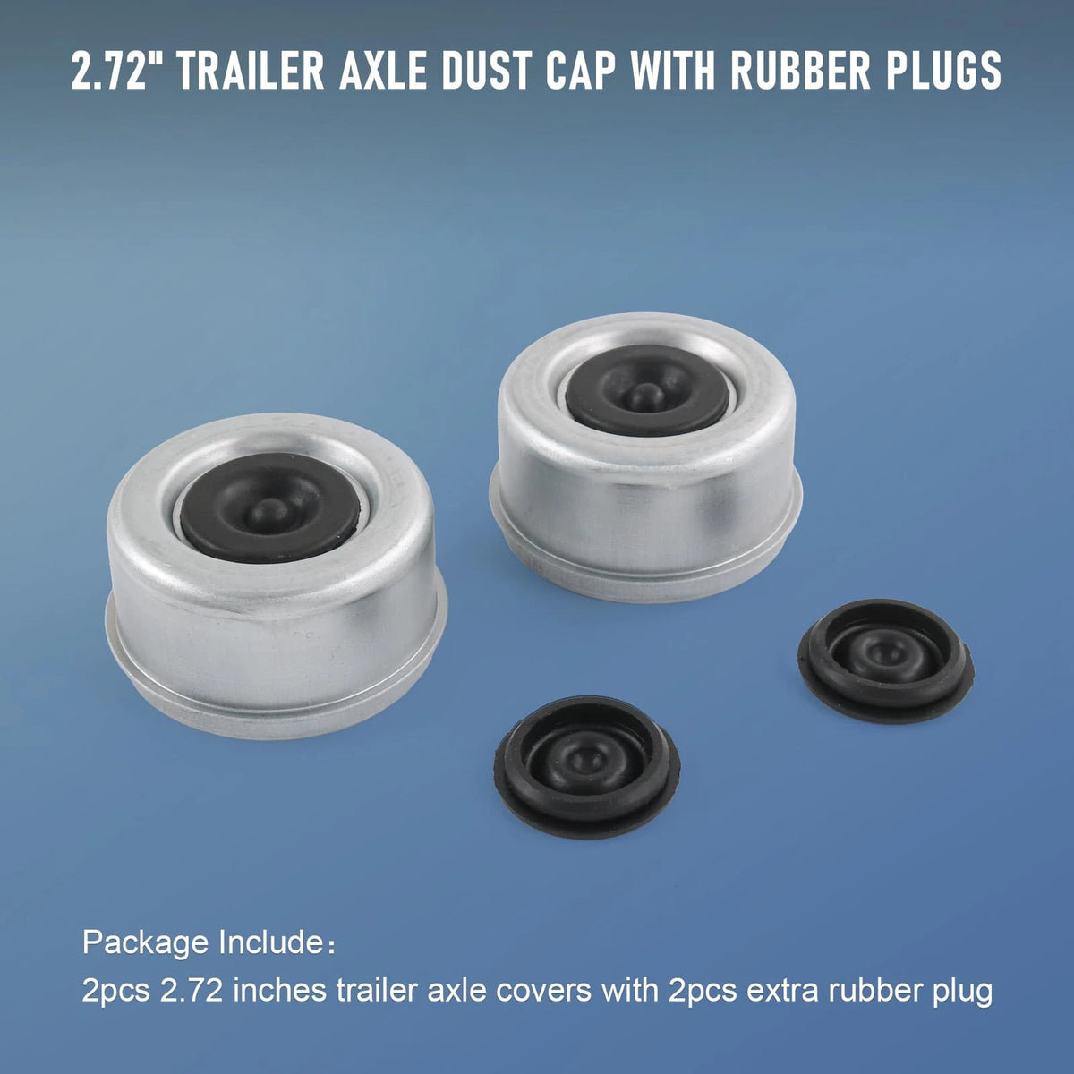 2pcs 2.72" Wheel Hub with Extra 2 Rubber Plugs, Silver Tone, Black