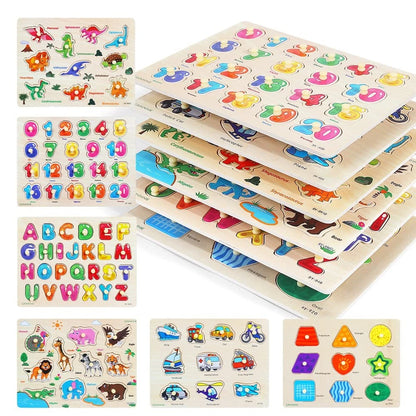GRINNNIE Wooden Peg Puzzle for 7 inches x 7 x 3 inches, Bright