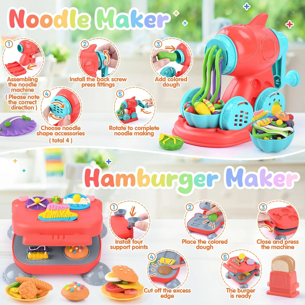 4 in 1 Color Dough Set for Kids with 24 Dough, Kitchen child-size, Blue