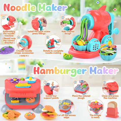4 in 1 Color Dough Set for Kids with 24 Dough, Kitchen child-size, Blue