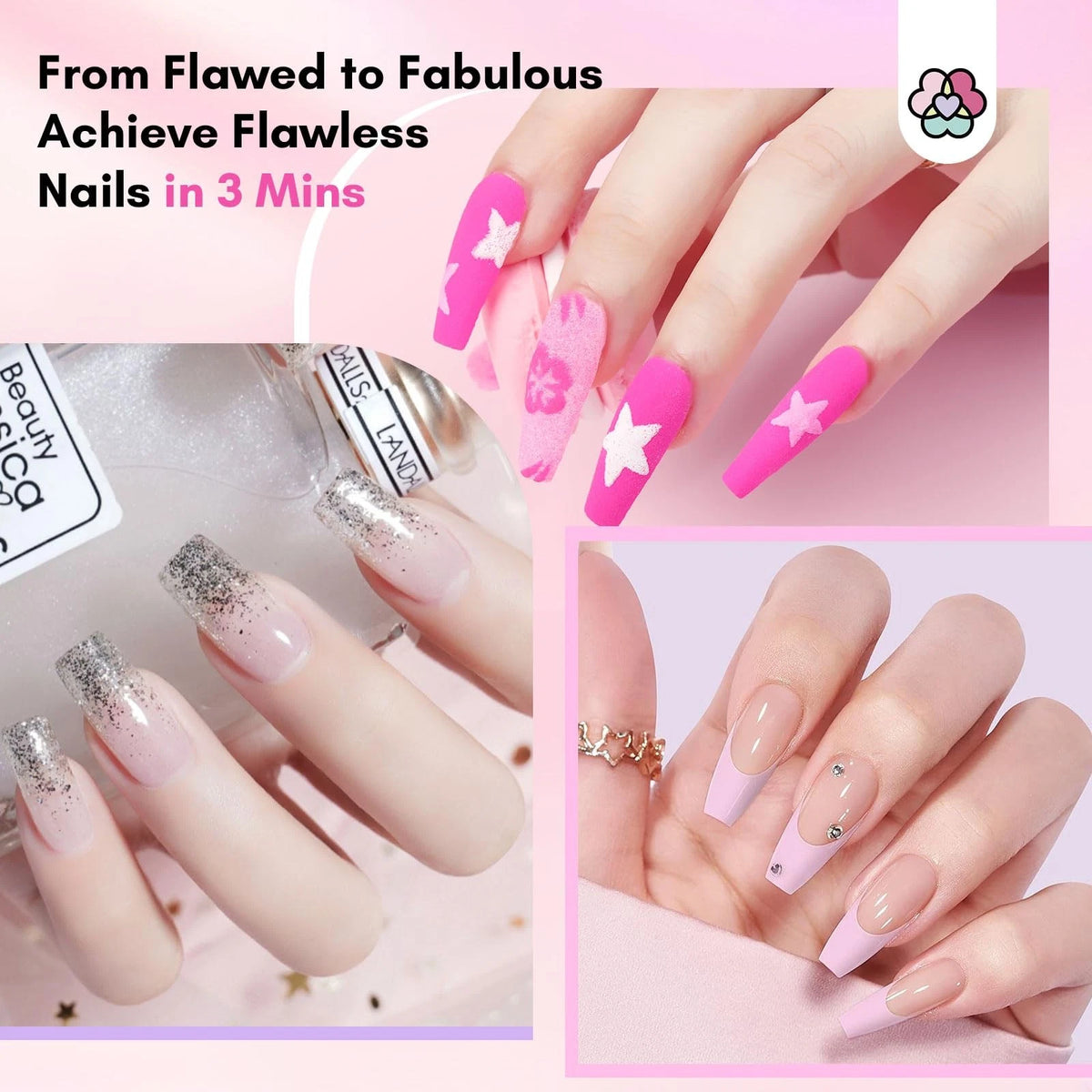 SAVILAND 60g Nail Repair Kit for Split Damaged Nails: 3 Mins 8PCS, Clear+Pink