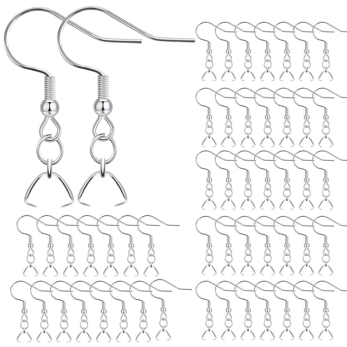 Earring Hooks 50PCS/25Pairs, Stainless Steel Ear Wires Fish Hooks, Silver