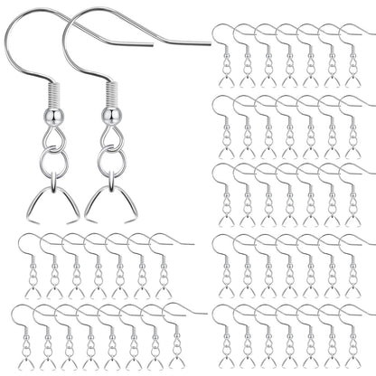 Earring Hooks 50PCS/25Pairs, Stainless Steel Ear Wires Fish Hooks, Silver