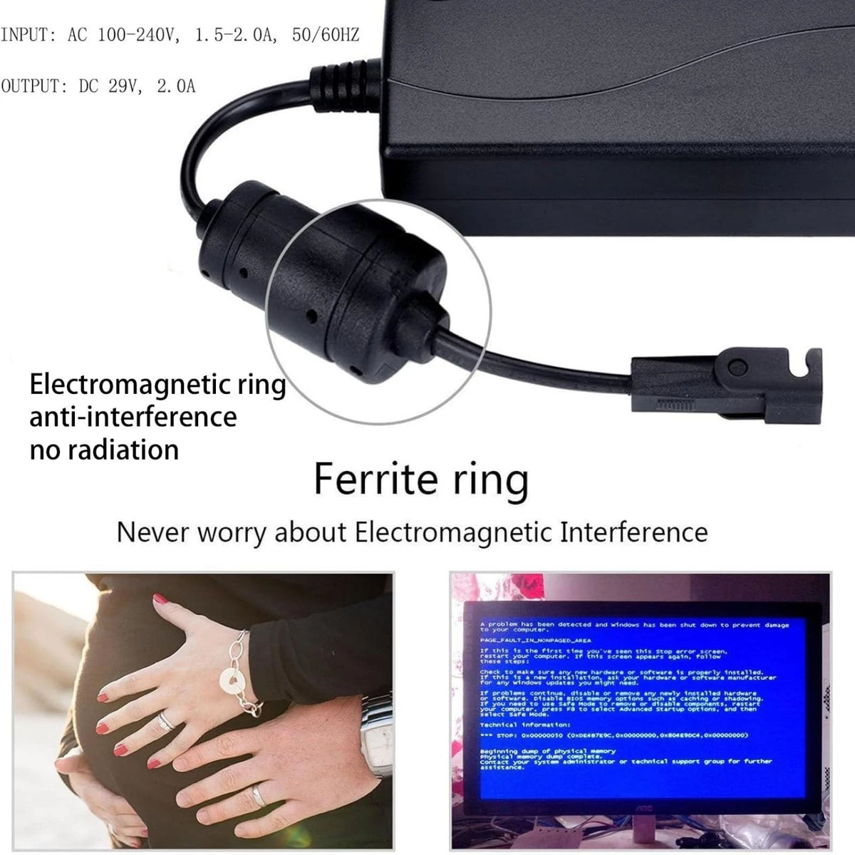 Universal Power Cord for Recliner, 29V 2A Recliner AC/DC black