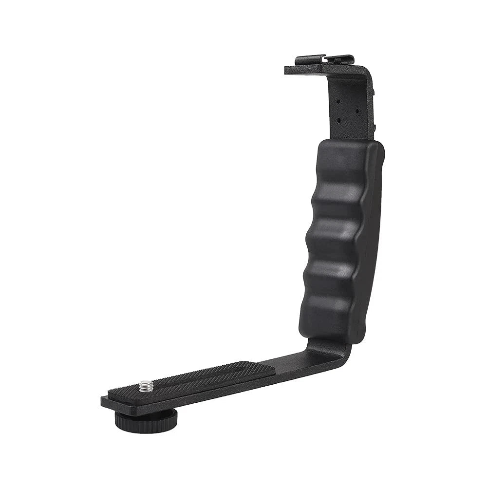 L-Shape Flash Bracket with Dual Cold Shoe Mount  Tripod Screw Black