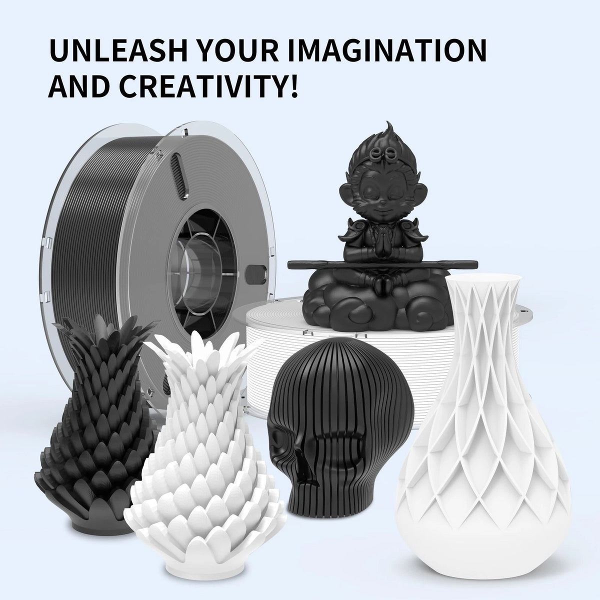 RAMBERY White Black PLA + 3D Printer Filament Bundle 4KG 4kg, Pla+ White-black
