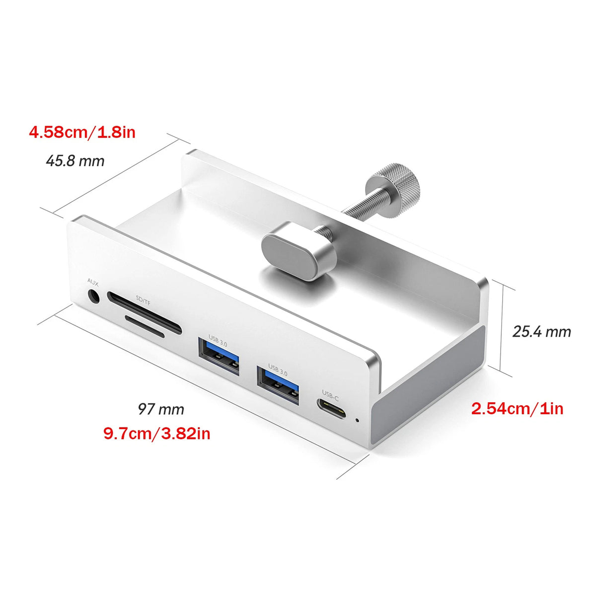 6 in 1 USB 3.0 Hub Clamp Adapter Aluminum USB Splitter for iMac/Laptop/PC
