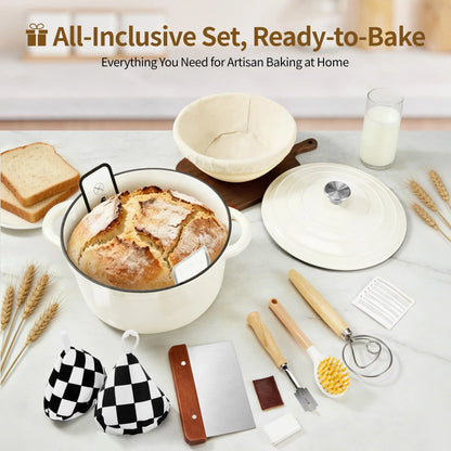 Blingco Enameled Cast Iron Dutch Oven pot 6.5 QT with Lid 6.5qt, Cream White