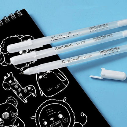 3* 0.8mm White Gel Ink Pen Drawing Art Fine Tip Sketching Painting Marker Tool
