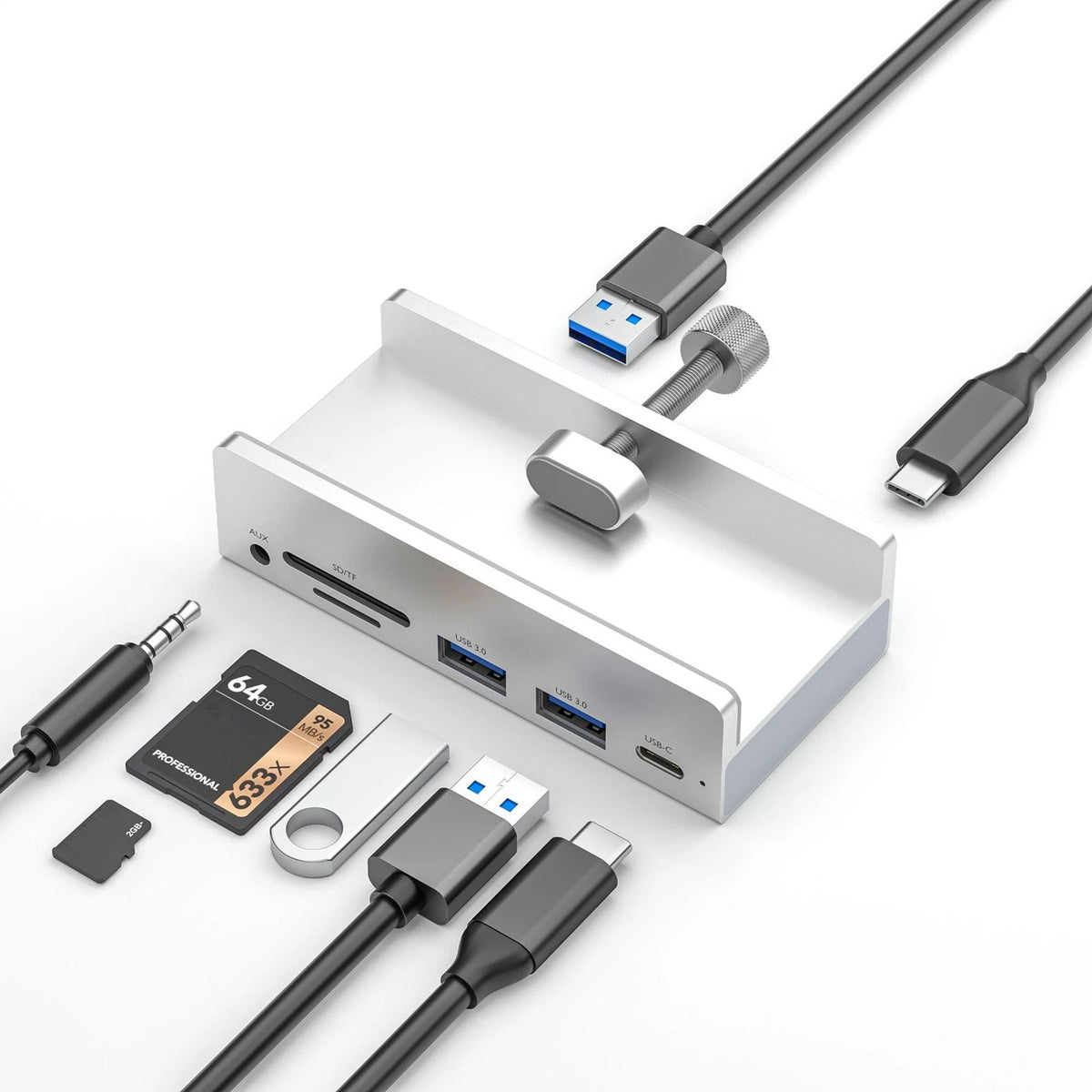 6 in 1 USB 3.0 Hub Clamp Adapter Aluminum USB Splitter for iMac/Laptop/PC