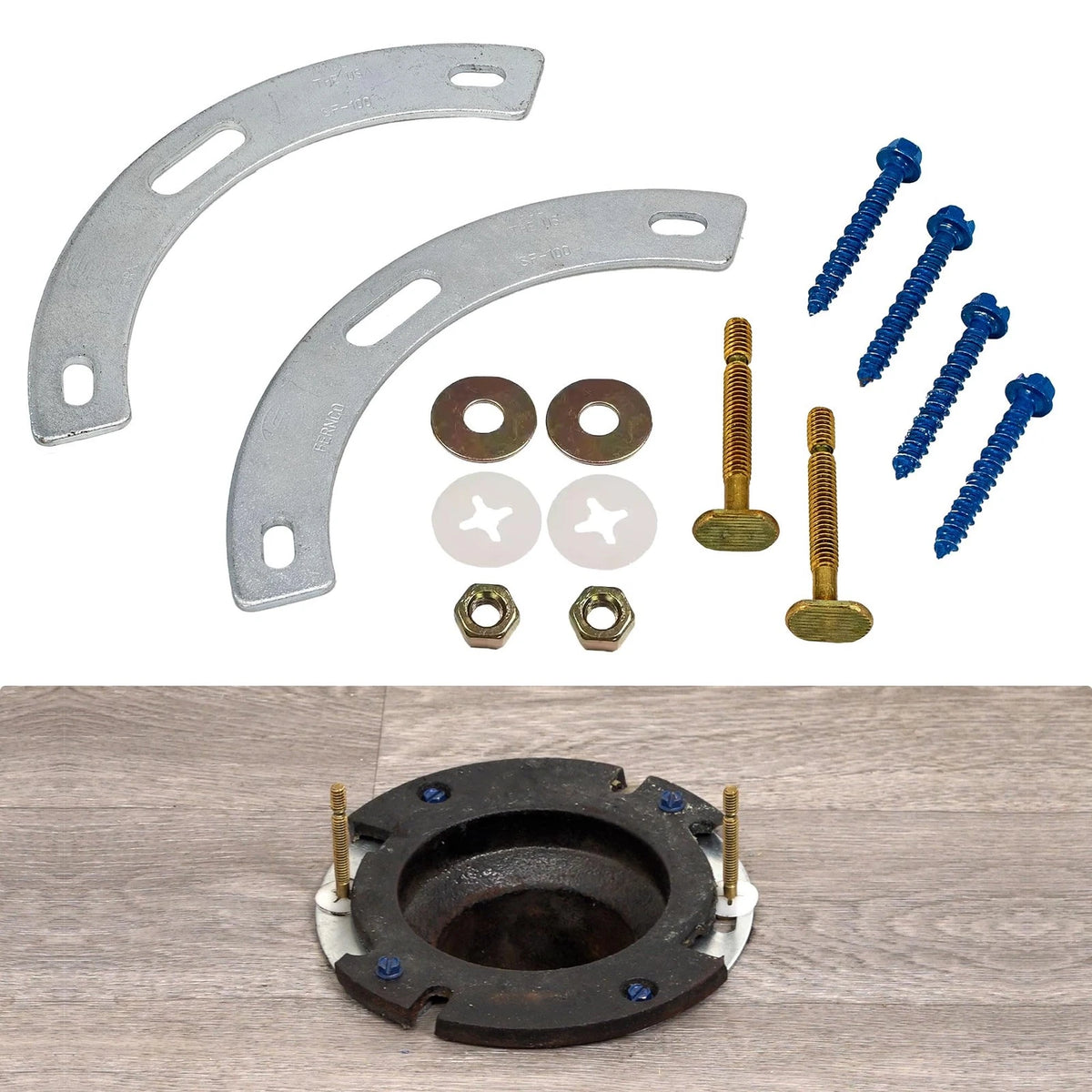 Fernco Fix-A-Flange Complete Toilet Flange Repair Kit, Universal Water Silver