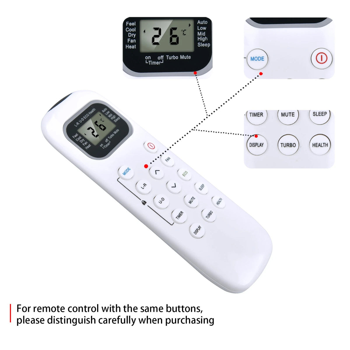 22013-000136 Remote Control For Comfort Star Air Conditioner 22013000136