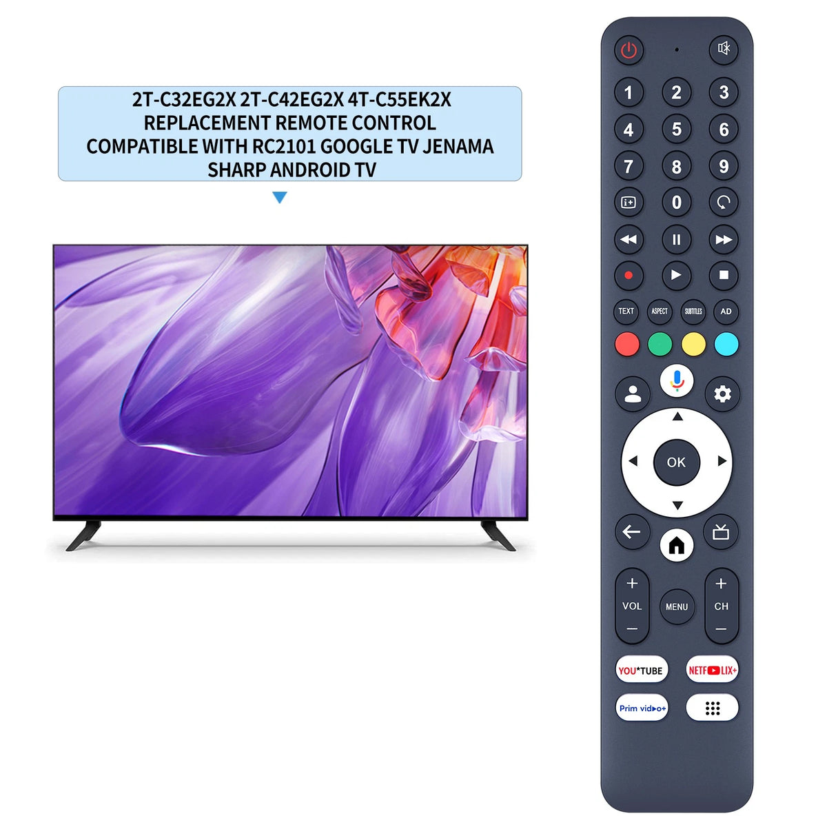 RC2101 Replace Remote Control For Sharp TV 2T-C32EG2X 2T-C42EG2X 4T-C55EK2X