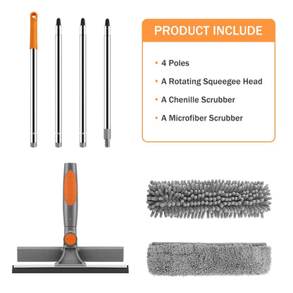 SetSail Window Squeegee with 66in Extension Pole 2-in-1 Grey Orange