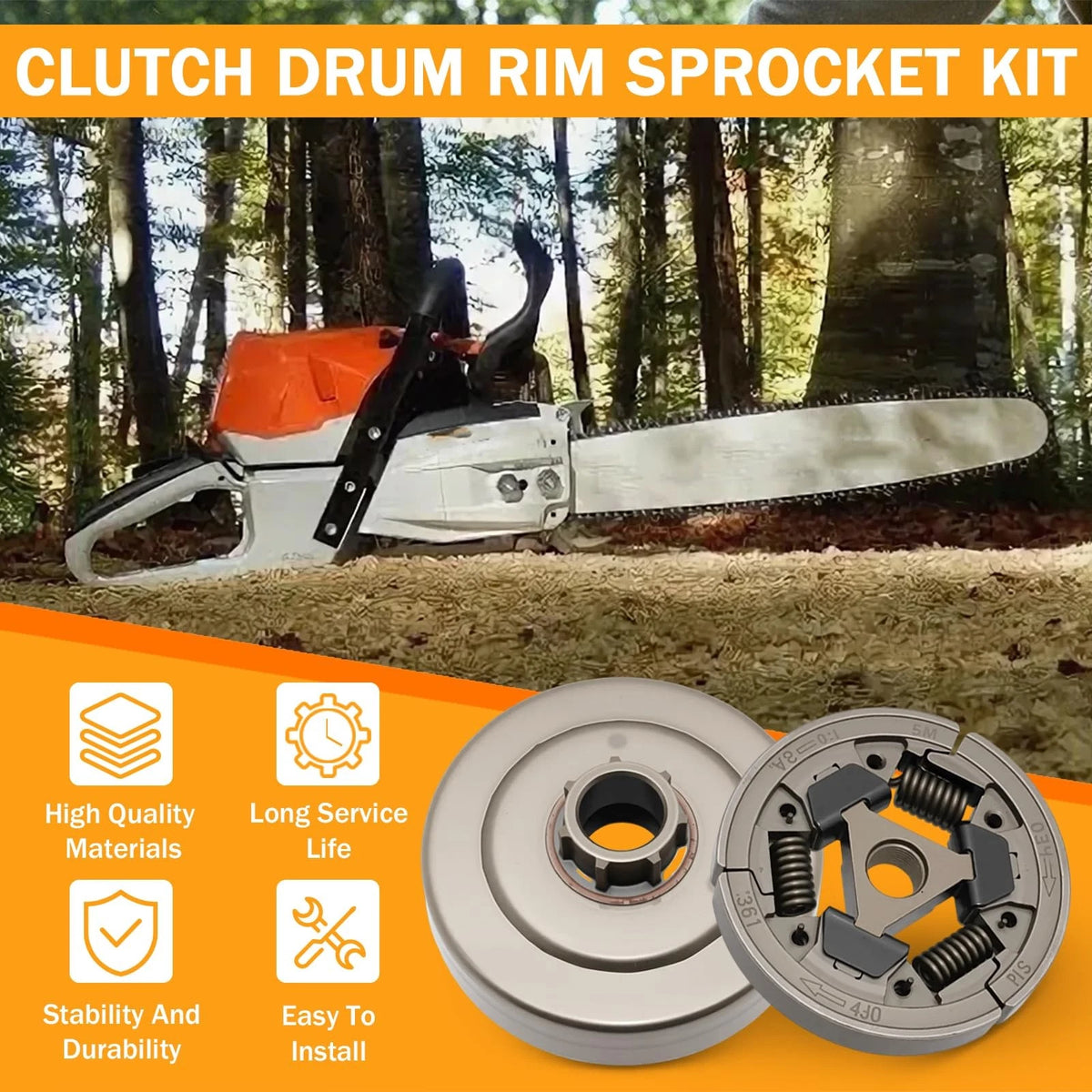 atsuch Clutch Drum V Belt Pulley Kit Compatible with Stihl MS462 silver