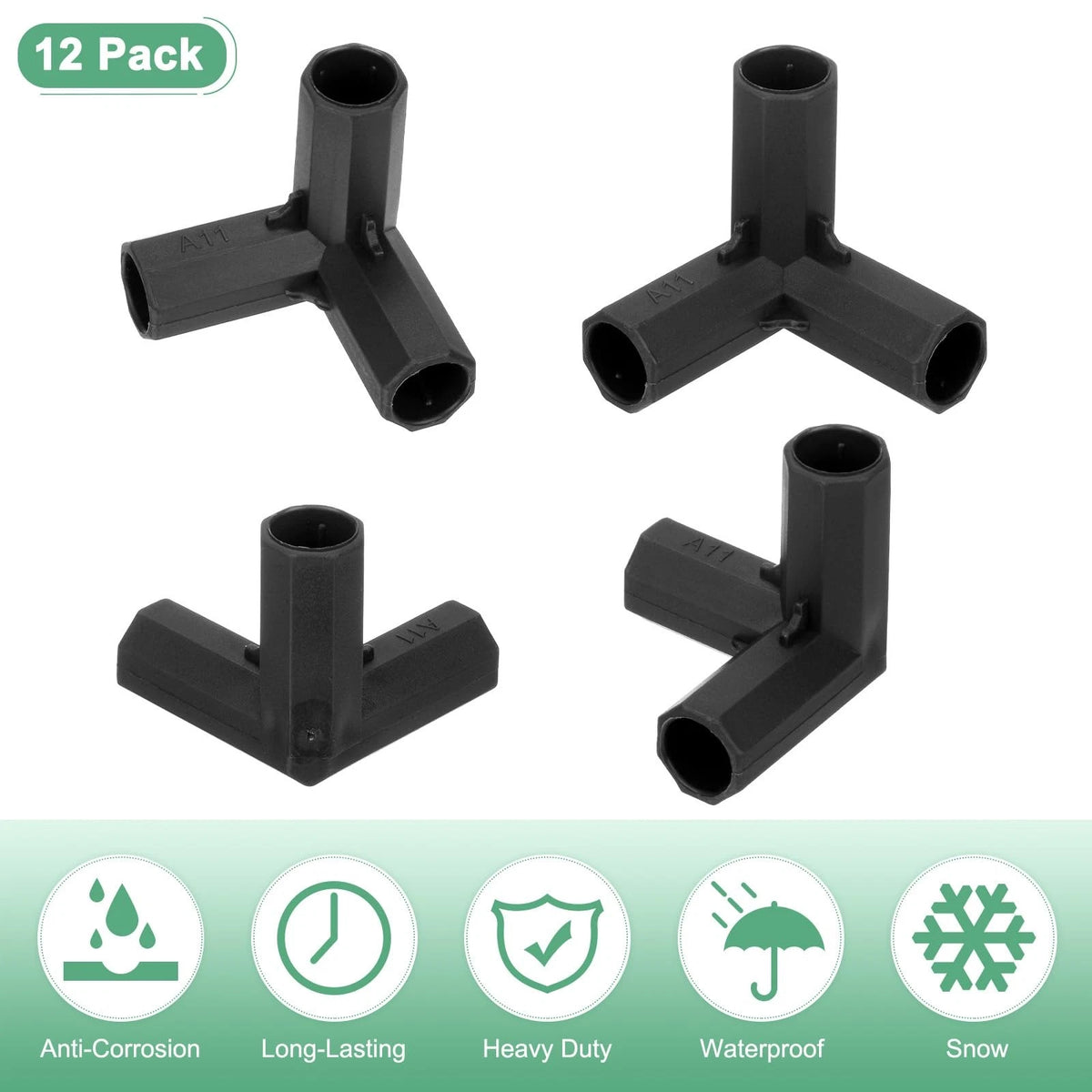 M METERXITY 4 Pcs 11mm Greenhouse Frame Building 3 Way Right Angle, Black