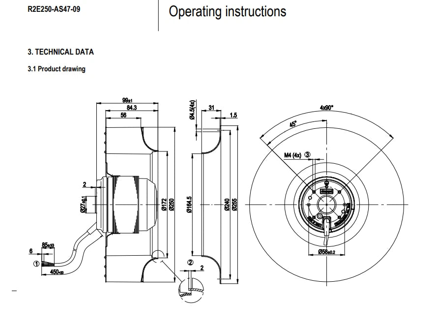 Ebmpapst R2E250-AS47-09 Centrifugal Fan 230VAC 0.7/0.95A 155/215W Cooling Fan