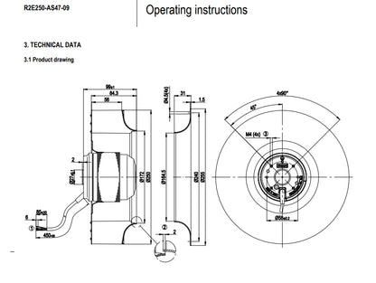 Ebmpapst R2E250-AS47-09 Centrifugal Fan 230VAC 0.7/0.95A 155/215W Cooling Fan