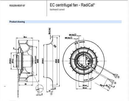 Ebmpapst R3G250-RE07-07 Cooling Fan 230VAC 170W 1.4A IP54 EC Centrifugal Fan