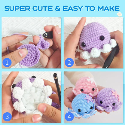 Crochet Kit for Beginners: Make 3 Cute Amigurumi Animals octopuses Family
