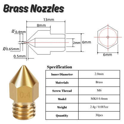 JUNYAOHSU 30PCS MK8 Ender 3 V2 Nozzles 0.4MM, 3D Printer Brass Hotend...