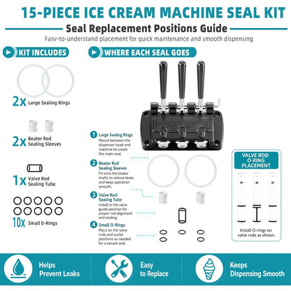FROZTIVA 15-Piece Seal Kit for VEVOR Soft Serve Ice Small, Black amd White