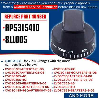 PB010129 Oven Thermostat Knob Black Compatible for Viking LVDSC365 VDSC365