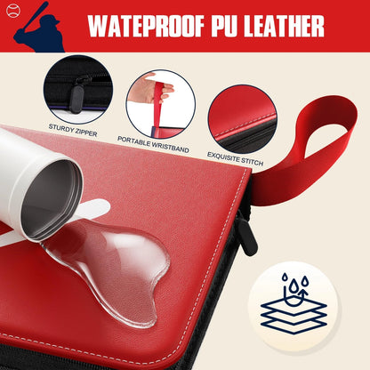 Baseball Trading Card Binder 4 Pocket Gifts for 400 Pockets, Baseball-red