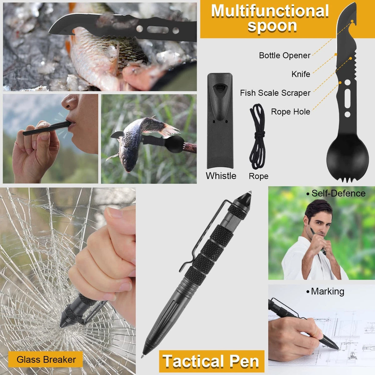 Survival Kit, Gifts for Men Dad Husband, 19 in 1 Black
