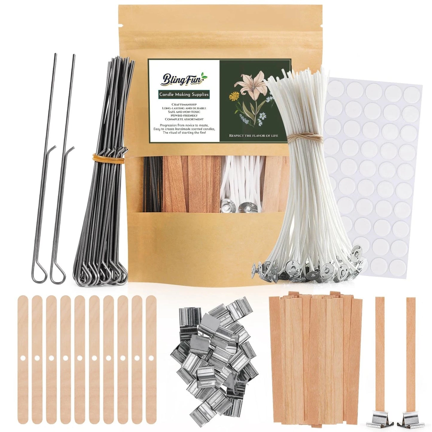 BlingFun Candle Making Supplies Kit - Natural Cotton & Pack of 6, Beige