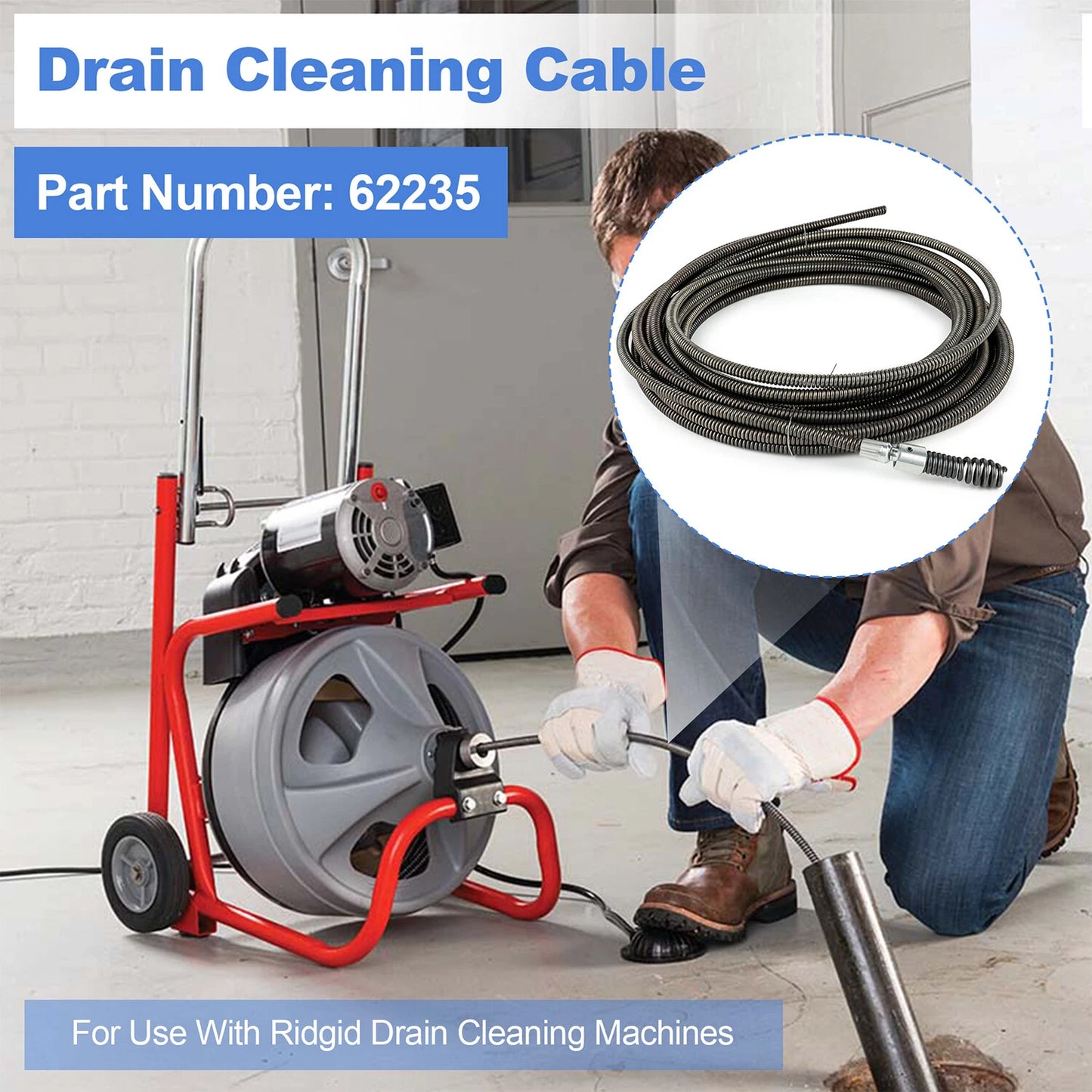 ‌Heavy-Duty 5/16" x 25ft Drain Cleaning Cable Fits Model 62235, G2037506, 4MY89