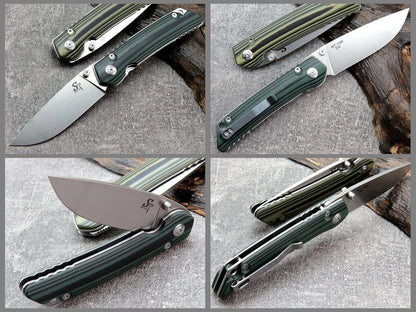 Sitivien ST128 Folding Knife,D2 Blade G10 Handle Safety Liner Lock EDC Green