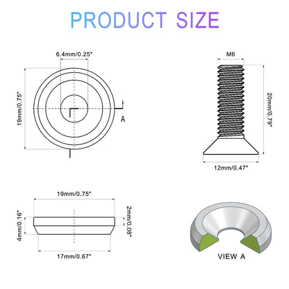20 pcs CNC Finishing Countersunk Washer,M6x20mm 304 19 millimeters, Silvery